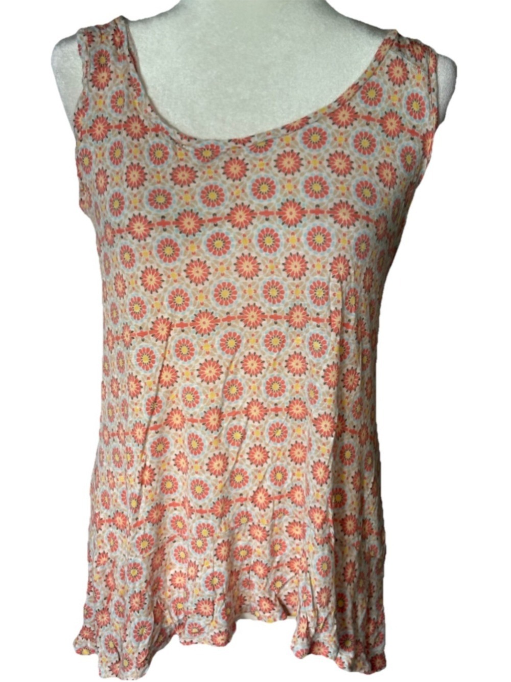 Matilda Jane Women M Tank Top Medallion Floral Boho Ruffle Viscose Sleeveless